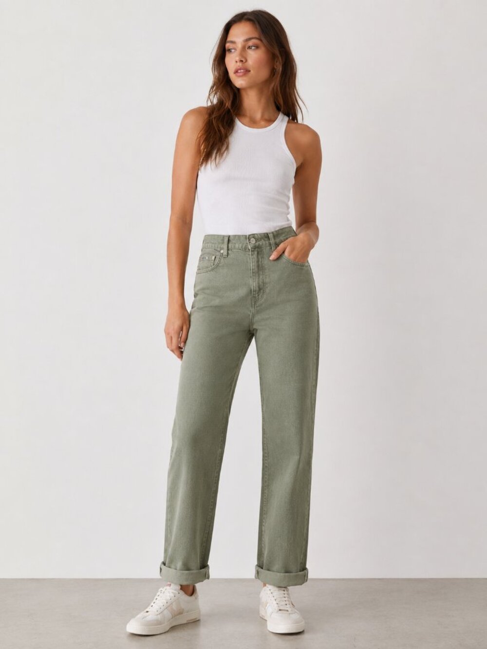 NWT Mavi New York High Rise Straight Leg Jeans Olive Green W25 L32